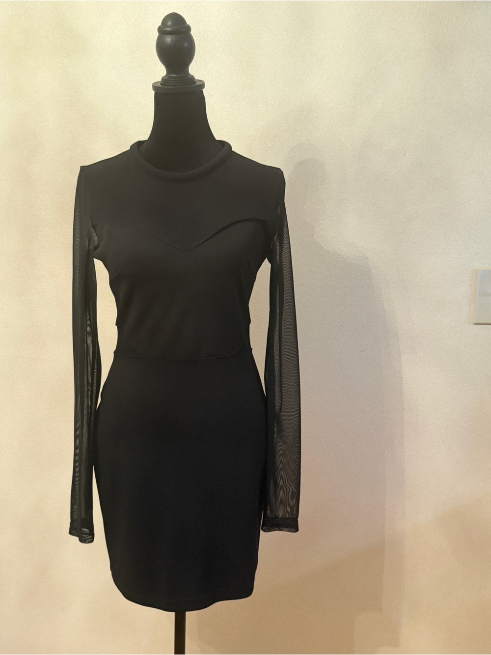 Forever 21 Black Long-Sleeve Mesh Bodycon Dress